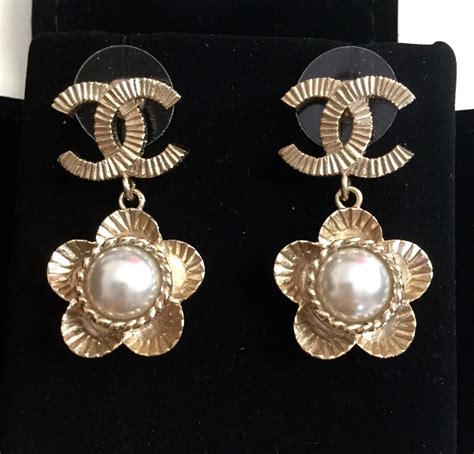 chanel gold pearl earrings|Chanel vintage earrings pearl.